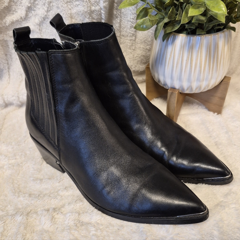 Marc Fisher Black Leather Pointed Toe Ankle Boots